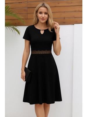 Başak Collection Kadın Kısa Kollu Yuvarlak Yaka Damla Detaylı Janjan Elbise