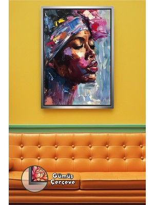 KOSS Dijital Afrikalı Kadın Yüz Portresi Kolaj Stil Modern Ev Dekoru Duvar Tasarımı Çerçeveli Kanvas Tablo