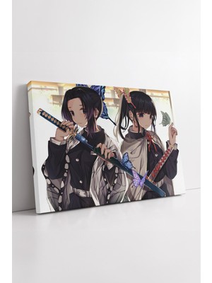 KOSS Dijital Demon Slayer Kelebek Temalı Ikili Anime Karakter Tasarım Şık Renkli Dekoratif Kanvas Tablo