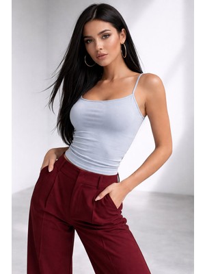 Rich Kadın Gri Askılı Crop Atlet