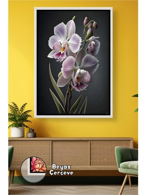 KOSS Dijital Zarif Mor Orkide Çiçeği Modern ve Şık Duvar Dekoru Sade Sanatsal Tasarım Çerçeveli Kanvas Tablo