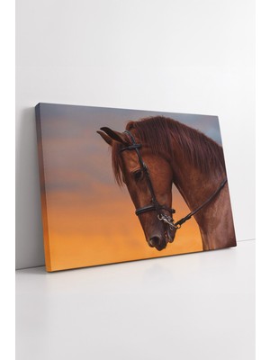 KOSS Dijital Kestane At Portresi Kanvas Tablo Romantik Günbatımı Temalı Estetik Sanatsal Dekoratif Duvar Görseli