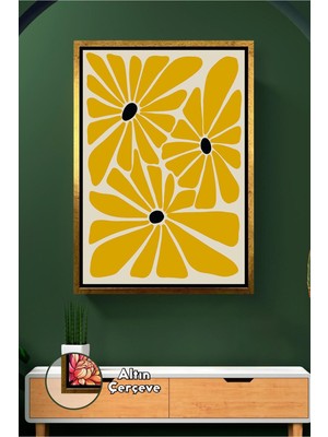KOSS Dijital Sarı Çiçek Figürlü Soyut Boho Duvar Dekoru Bohem Stil Modern Salon Antre Çerçeveli Kanvas Tablo