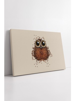 KOSS Dijital Kahve Çekirdekleriyle Baykuş Tasarım Minimal Şirin Modern Mutfak Duvar Dekoru Kanvas Tablo