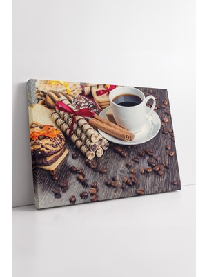 KOSS Dijital Kahve Fincanı Kurabiye ve Çikolata Sunumu Modern Mutfak Kafe Temalı Dekoratif Kanvas Tablo