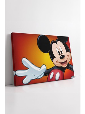 KOSS Dijital Mickey Mouse Kırmızı Turuncu Arka Plan Neşeli Çizgi Film Temalı Çocuk Odası Dekoratif Kanvas Tablo