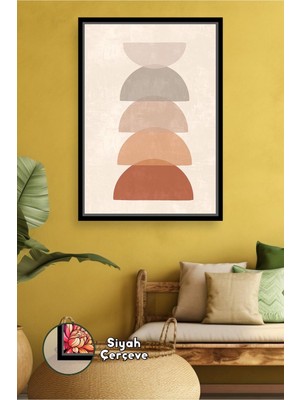 KOSS Dijital Boho Yarım Daire Katmanları ve Toprak Tonlarıyla Bohem Sade Denge Sunan Çerçeveli Kanvas Tablo