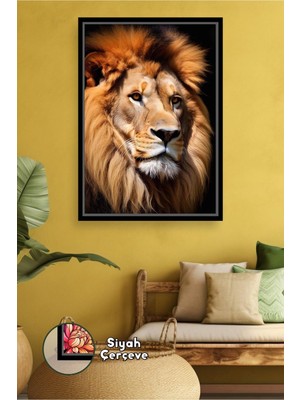 KOSS Dijital Aslan Figürlü Duvar Dekoru Modern Ev ve Ofis Için Hayvan Temalı Tablo Çerçeveli Kanvas Tablo