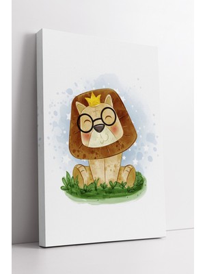 KOSS Dijital Gözlüklü Sevimli Aslan Çocuk Odası Kanvas Tablo Bebek Odası Modern Dekoratif Duvar Süsü