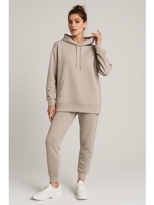 Rich Kadın Bej Oversize Kapüşonlu Eşofman Takımı