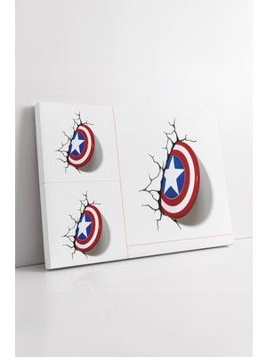 KOSS Dijital Captain America 3D Kırık Duvar Efektli Marvel Kaptan Amerika Kalkanı Çocuk Odası Dekor Kanvas Tablo