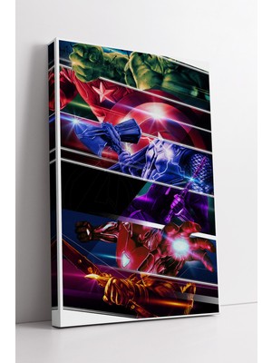 KOSS Dijital Marvel Kahramanları Neon Görünümlü Dinamik Kompozisyon Modern Aksiyon Temalı Renkli Kanvas Tablo