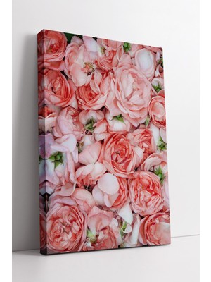 KOSS Dijital Somon Pembe Gül Buketi Desenli Zarif Çiçek Kompozisyonlu Modern Dekoratif Kanvas Tablo