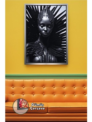 KOSS Dijital Siyah Kadın Figürü Duvar Dekoru Çarpıcı Portre Tasarımı Estetik Işık Gölge Çerçeveli Kanvas Tablo