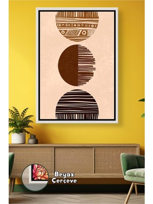 KOSS Dijital Bohem Dairesel Formlar Toprak Tonlarında Dengeli Bir Akış Sunan Çerçeveli Kanvas Tablo