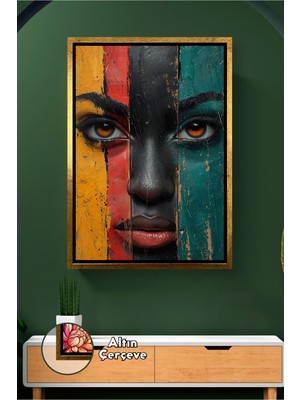 KOSS Dijital Afro Kadın Yüz Portresi Modern Duvar Dekoru Salon Ofis Için Güçlü Bakış Çerçeveli Kanvas Tablo