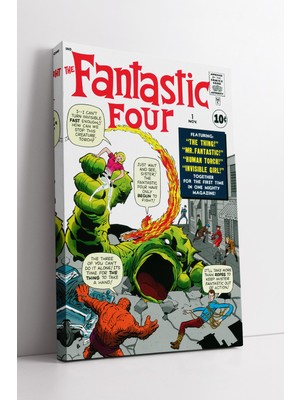 KOSS Dijital Fantastic Four Klasik Çizgi Roman Kapak Tasarımı Renkli Aksiyon Sahnesi Dekoratif Kanvas Tablo