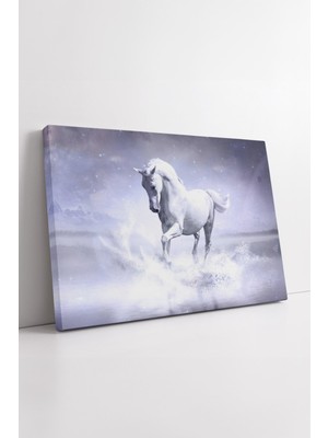 KOSS Dijital Beyaz At Fantastik Su Efekti Kanvas Tablo Büyülü Atmosfer Işıltılı Sanat Modern Oda Dekorasyonu