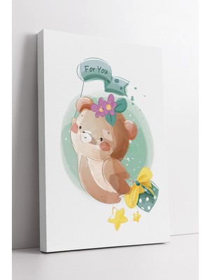 KOSS Dijital Ayıcık Çizimli Çocuk Odası Kanvas Tablo Hediye Kutulu Yıldız Temalı Sevimli Duvar Sanatı