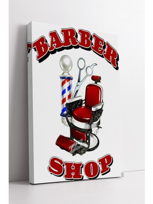 KOSS Dijital Kırmızı Barber Koltuğu Temalı Retro Berber Shop Tasarımı Modern Kanvas Duvar Dekoru