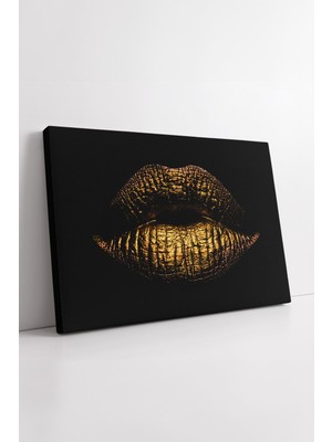 KOSS Dijital Altın Dokulu Dudak Tasarımı Siyah Fon Üzerinde Modern Şık Ev Ofis Dekorasyonu Için Kanvas Tablo