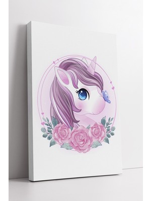 KOSS Dijital Güllü Unicorn Çocuk Odası Kanvas Tablo Mor Yeleli Sevimli Kelebek Temalı Dekoratif Sanat
