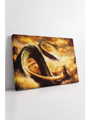 KOSS Dijital Dragon Ball Shenron Ejderha ve Goku Sahne Çizimi Altın Tonlu Epik Atmosfer Anime Kanvas Tablo