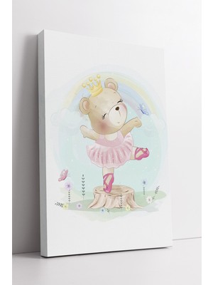 KOSS Dijital Balerin Ayı Çocuk Odası Kanvas Tablo Pembe Tütülü Prenses Temalı Zarif Duvar Dekorasyonu