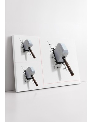 KOSS Dijital Thor Mjölnir Çekiç 3D Kırık Duvar Efektli Marvel Temalı Çocuk Odası Dekoratif Kanvas Tablo