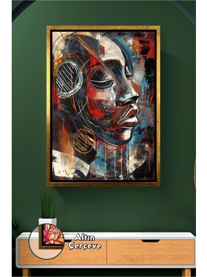 KOSS Dijital Afrika Kadın Portresi Afro Sanat Etnik Modern Stil Yüz Çalışması Çerçeveli Kanvas Tablo