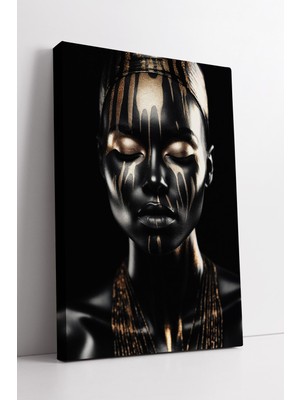 KOSS Dijital Altın Akış Efektli Siyah Portre Kadın Figürü Maskülen Modern Tarz Estetik Sanatsal Kanvas Tablo