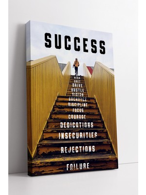KOSS Dijital Basamaklı Merdiven Üzerinde Success Motivasyon Yazılı Ilham Veren Modern Kanvas Tablo Dekoru