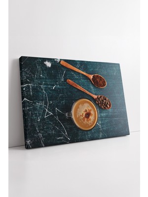 KOSS Dijital Kahve Çekirdekleri ve Latte Temalı Modern Mutfak Duvar Dekoru Şık Kanvas Tablo