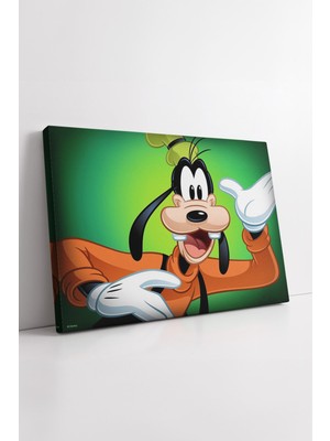 KOSS Dijital Goofy Yeşil Arka Plan Neşeli Çizgi Film Karakteri Çocuk Odası Renkli Dekoratif Kanvas Tablo