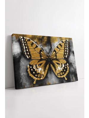 KOSS Dijital Altın Kelebek Figürü Sanatsal Modern Tasarım Siyah Gri Arka Plan Dekoratif Ev Ofis Kanvas Tablo