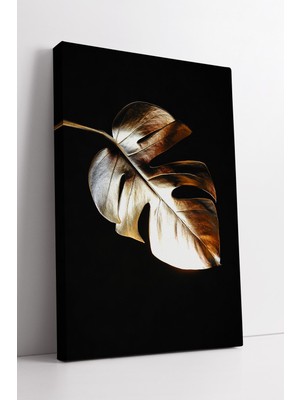 KOSS Dijital Altın Parlak Monstera Yaprağı Elegant Modern Doğa Temalı Minimal Kanvas Duvar Dekoru