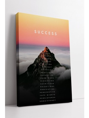 KOSS Dijital Success Yazılı Dağ Zirvesi Gün Doğumu Manzara Modern Motivasyon Temalı Kanvas Tablo Dekoru