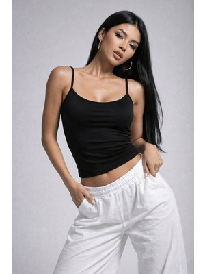 Rich Kadın Siyah Askılı Crop Atlet