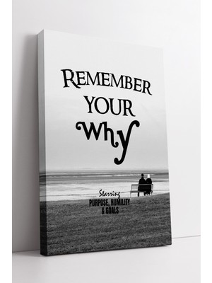 KOSS Dijital Remember Your Why Yazılı Siyah Beyaz Minimal Sahil Temalı Ilham Veren Kanvas Tablo Dekoru
