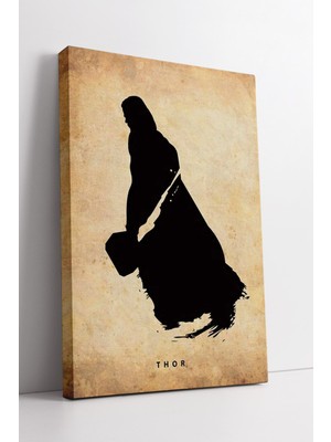 KOSS Dijital Thor Siluet Kanvas Vintage Nordic Mitoloji Temalı Güçlü Tanrı Figürü Modern Dekoratif Duvar Tablosu