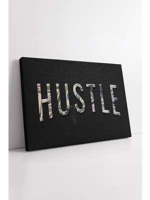 KOSS Dijital Para Temalı Hustle Yazılı Kanvas Tablo Modern Ofis Için Güçlü Motivasyon ve Çalışma Alanı Dekoru