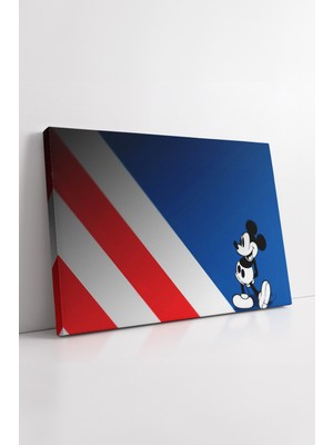 KOSS Dijital Disney Mickey Mouse Modern Çizimli Kırmızı Beyaz Mavi Desenli Çocuk Odası Dekoratif Kanvas Tablo