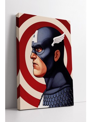 KOSS Dijital Captain America Klasik Kostüm Portre Kanvas Tablo Kırmızı Halkalı Modern Duvar Dekoru