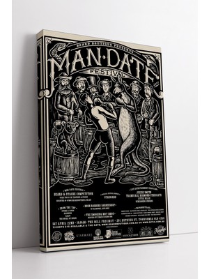 KOSS Dijital Man Date Festival Kanvas Tablo Siyah Beyaz Retro Etkinlik Afişi Stilize Duvar Sanatı
