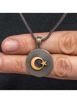 Katre46 Gümüş Ay Yıldızlı Erkek Kolye