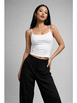 Rich Kadın Beyaz Askılı Crop Atlet