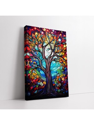 KOSS Dijital Çok Renkli Geometrik Hayat Ağacı Sanatsal Kanvas Tablo, Her Mekana Uygun Soyut Dekoratif Tablo