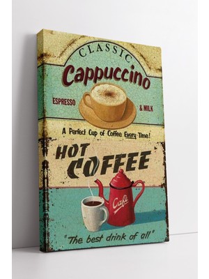 KOSS Dijital Vintage Cappuccino Tasarım Mutfak Tablosu Retro Kahve Konseptli Sıcak Içecek Dekor Kanvas Modeli