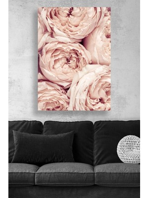 KOSS Dijital Krem Gül Buketi Desenli Minimal Çiçek Temalı Şık Modern Dekoratif Kanvas Tablo