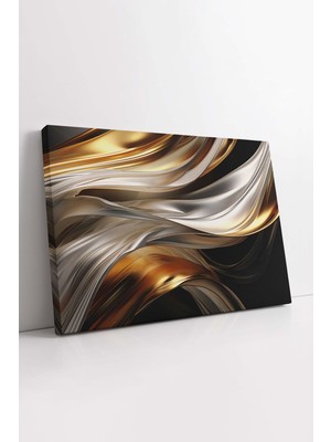KOSS Dijital Altın Gümüş Çizgiler Kanvas Tablo, Lüks Soyut Tablo Kanvas, Altın Detaylı Tablo, Lüks Dekor Tablo